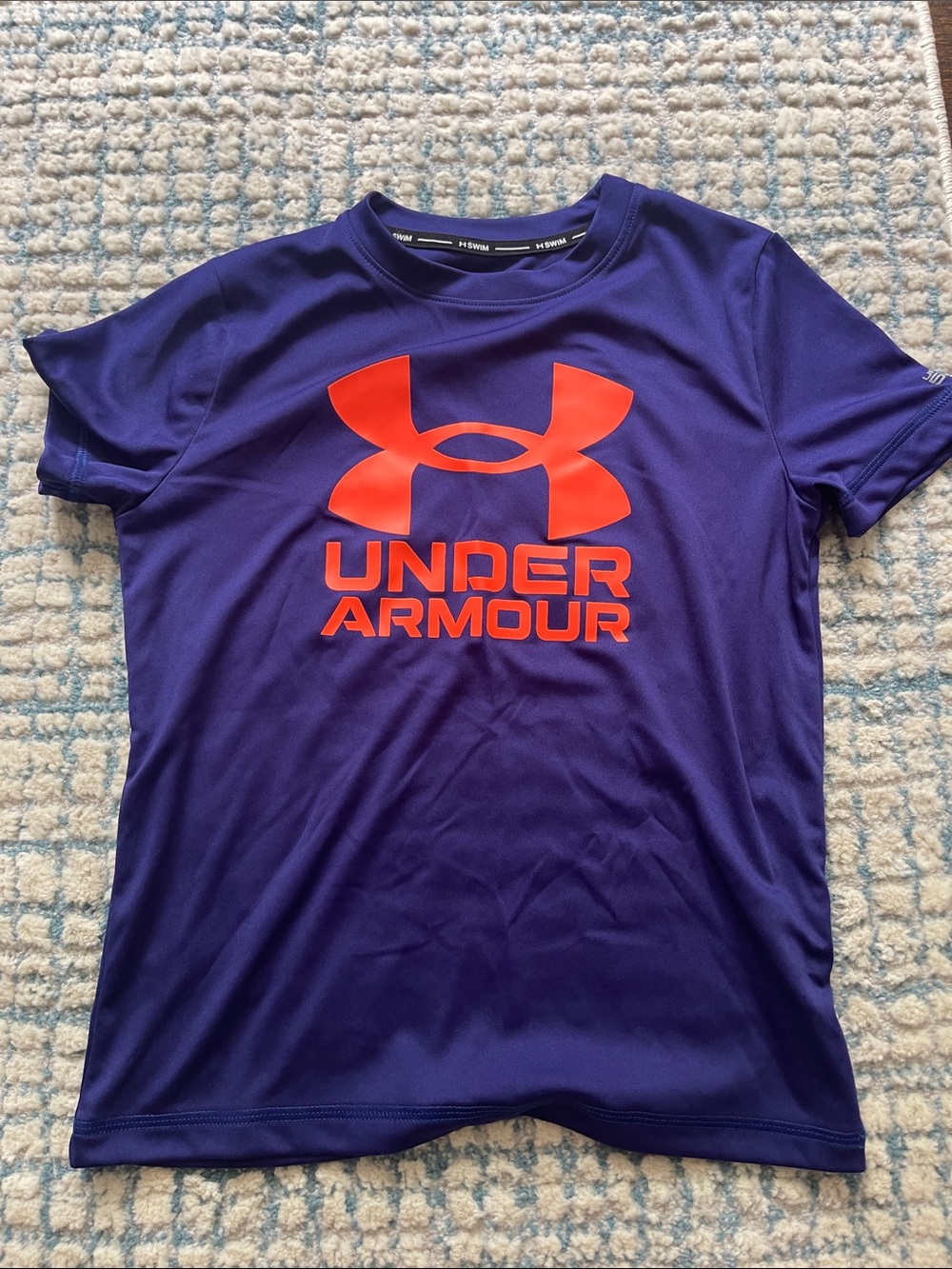 Under Armour Purple Performance Tee with Bright Orange Logo